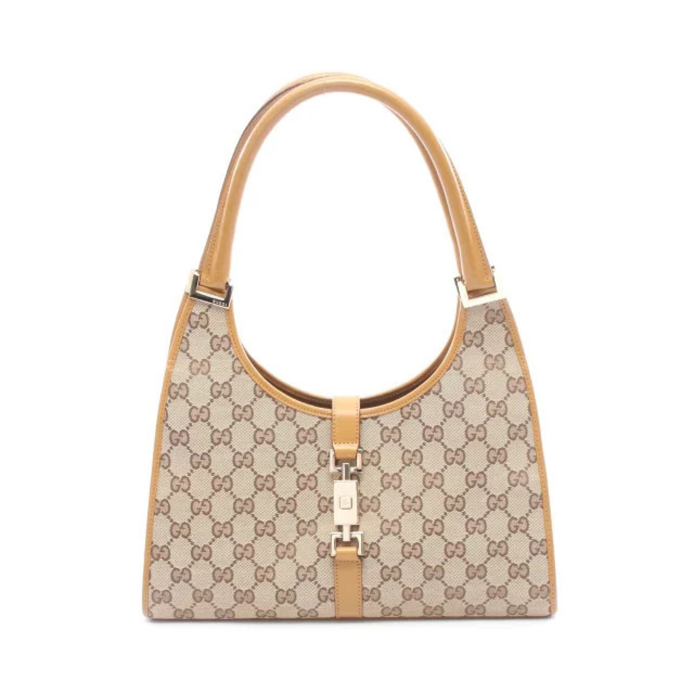 Gucci Jackie GG Canvas Shoulder Bag Leather Beige Cream Brown